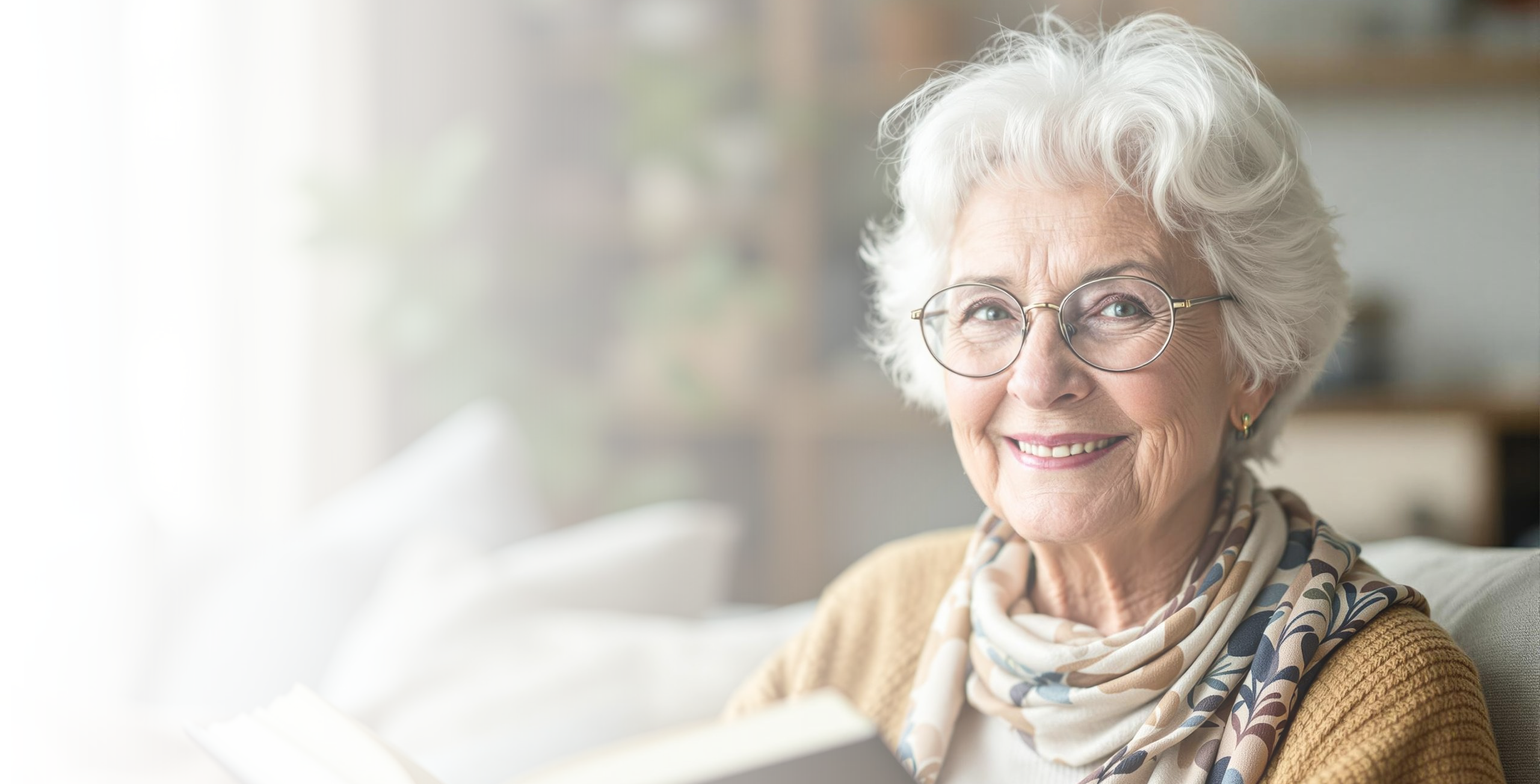 Liebevolle Pflegerin mit Seniorin zu Hause